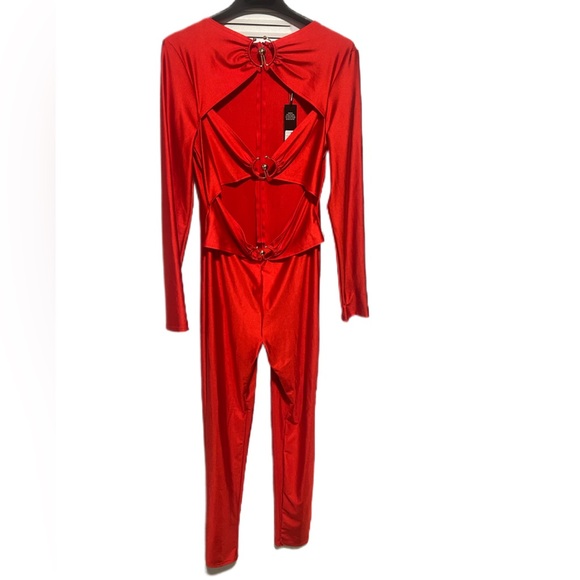 Fashion Nova Pants - Fashion Nova Vibrant Red Cutout Jumpsuit